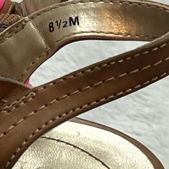 Guess Cork Wedge Sandals Leather Strappy Brown Bow Tan Size 8.5 M 5” Heel - Picture 7 of 10